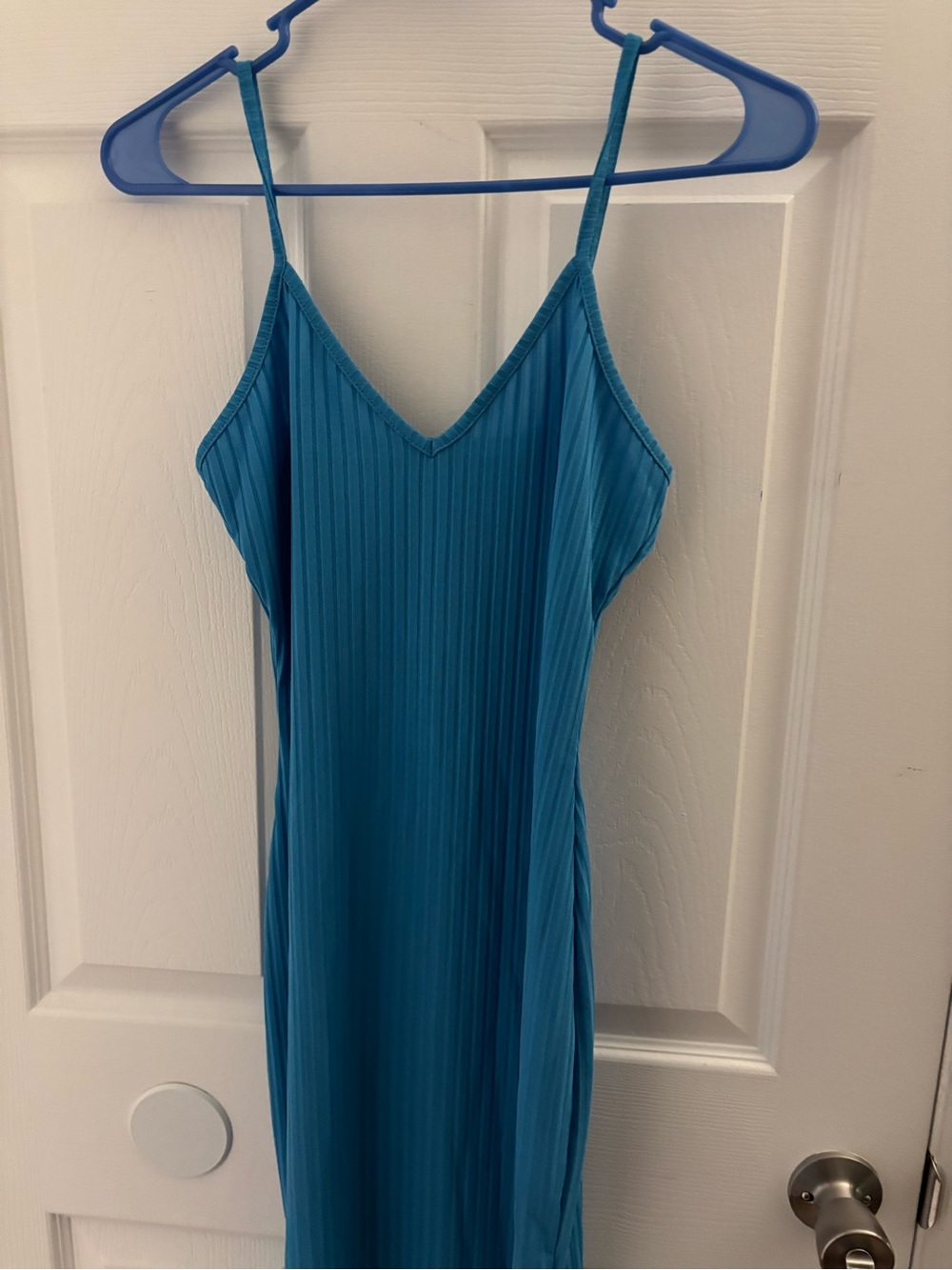 SHEIN Turquoise Ribbed V-Neck Slip Dress